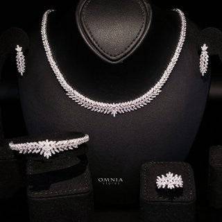 Omnia Maha White Bridal Full Set 925 Silver in High Quality Zircon Stone Rhodium Plated - OMNIASTORES UAE
