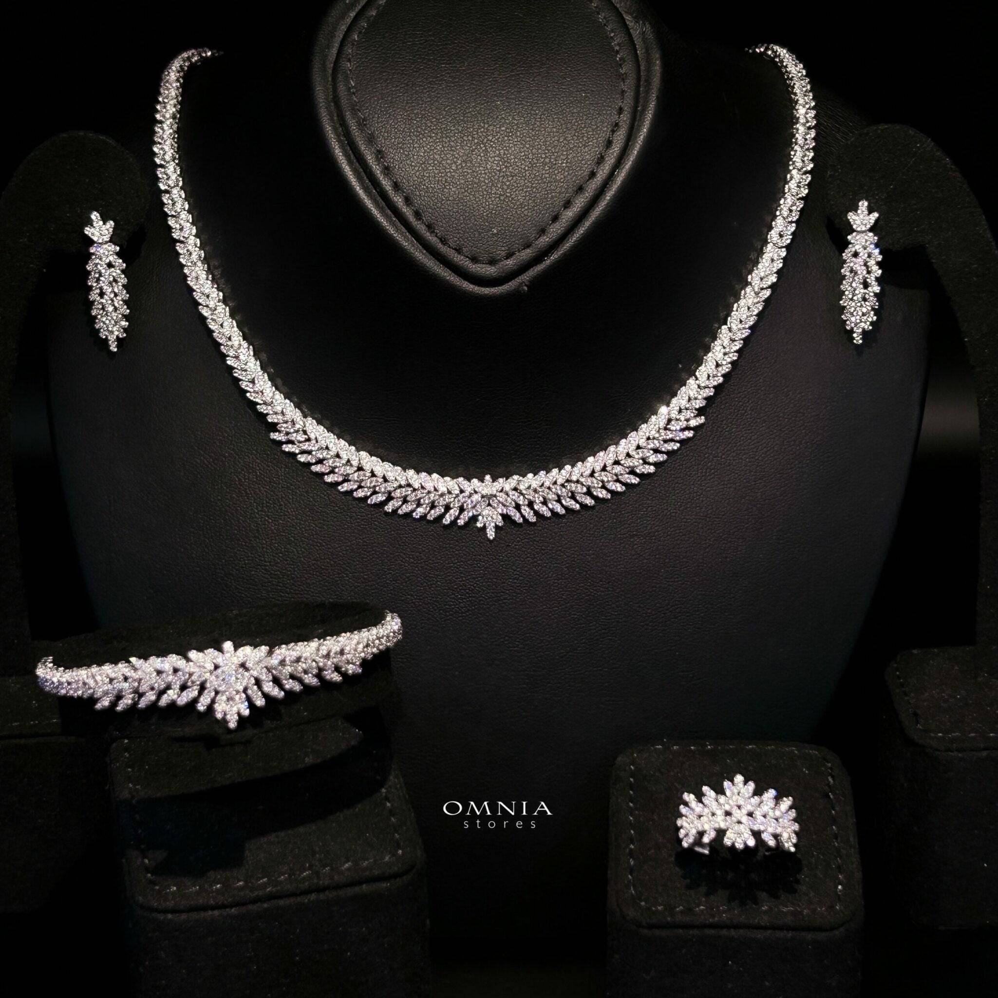 Omnia Maha White Bridal Full Set 925 Silver in High Quality Zircon Stone Rhodium Plated - OMNIASTORES UAE