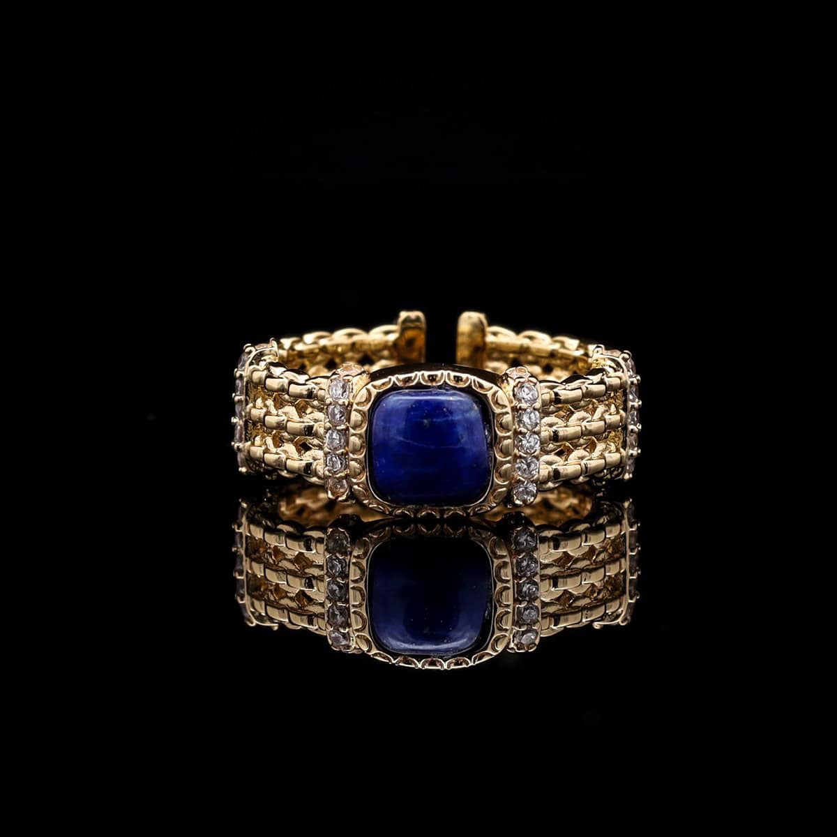 Omnia Fayroz Ring In High Quality Lapis lazuli Stone in Rhodium Plated - OMNIASTORES UAE