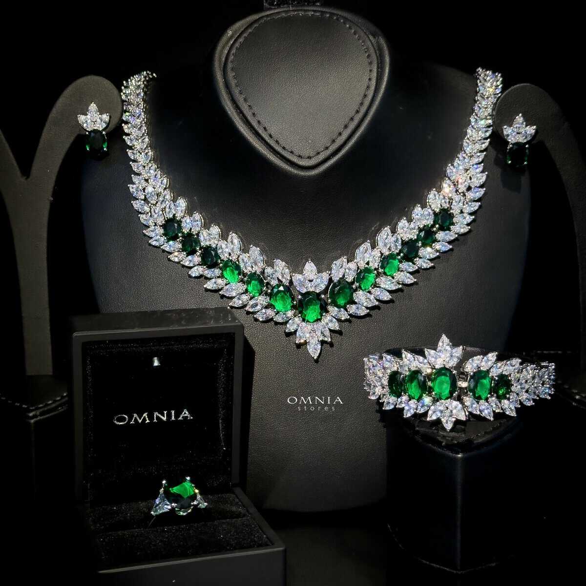 Omnia Buthaina Green Bridal Full Set High Quality Simulated Diamonds - OMNIASTORES UAE