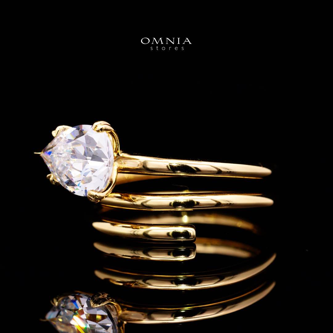Omnia Nabeela White Golden Ring In 925 Silver High Quality Lab Crafted Pear Cut Stones 4ct