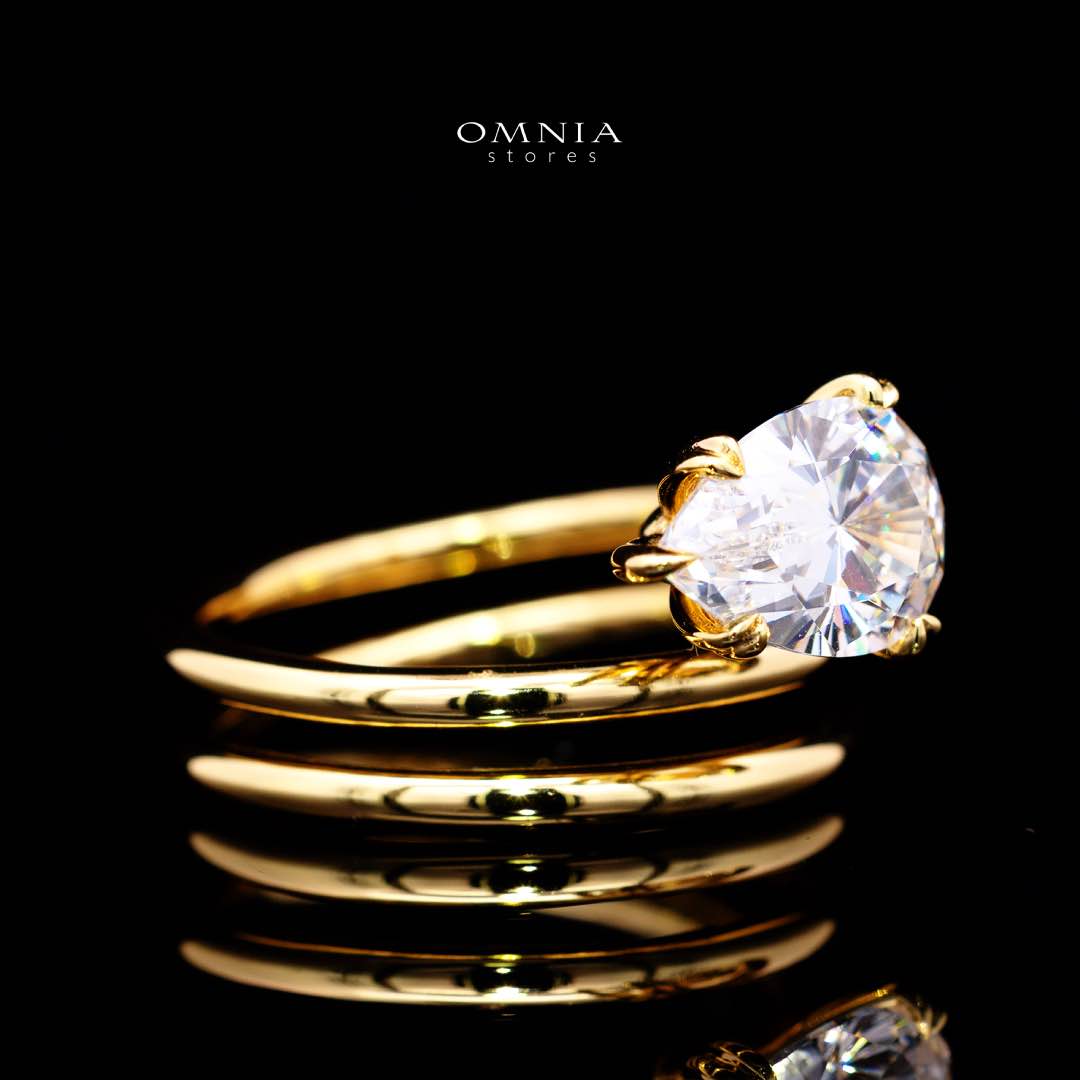 Omnia Nabeela White Golden Ring In 925 Silver High Quality Lab Crafted Pear Cut Stones 4ct