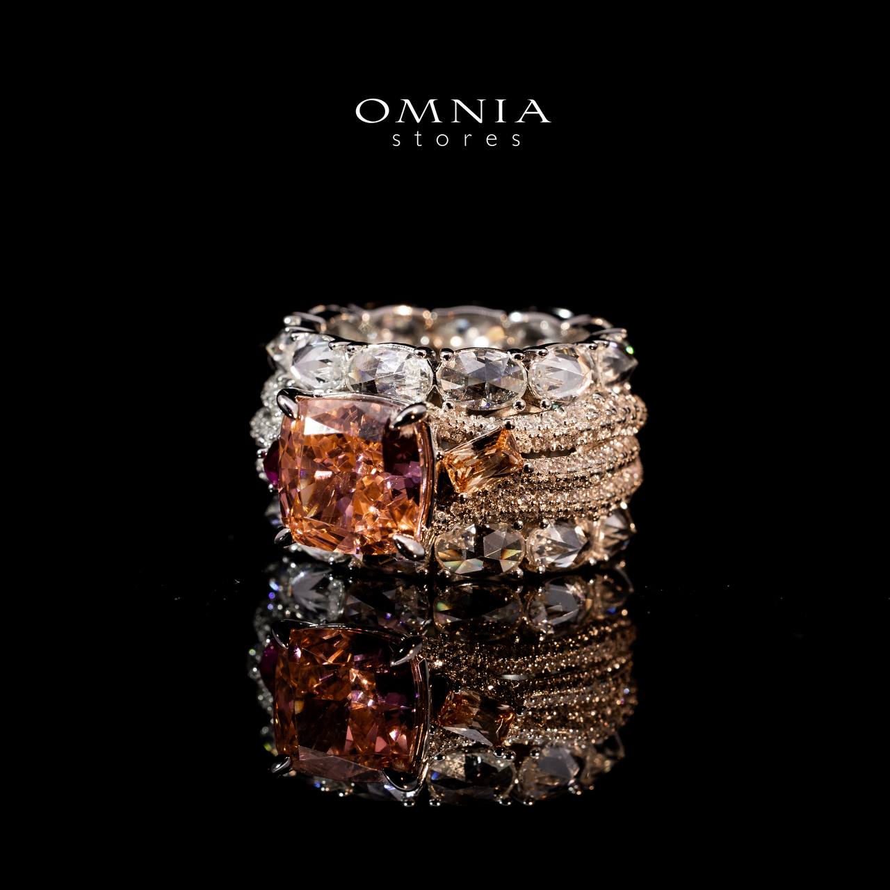 Omnia Kareman White Ring In 925 Silver High Quality Lab Crafted Stones