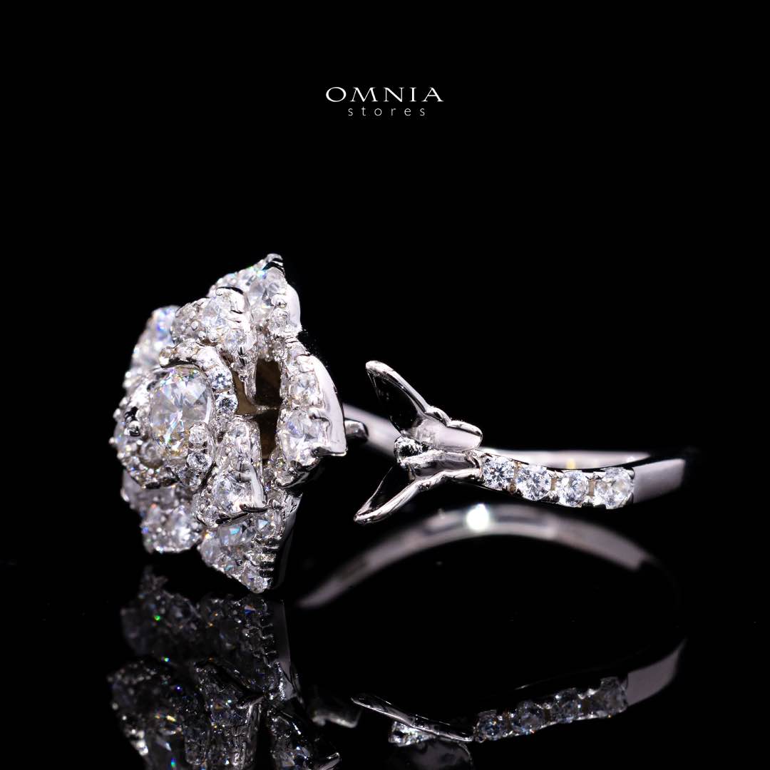 Omnia Haniya White Rose Ring In 925 Silver High Quality Certified Lab Crafted Stones