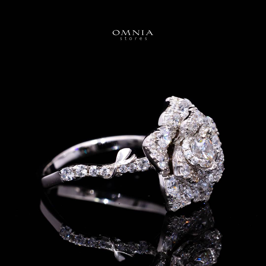 Omnia Haniya White Rose Ring In 925 Silver High Quality Certified Lab Crafted Stones