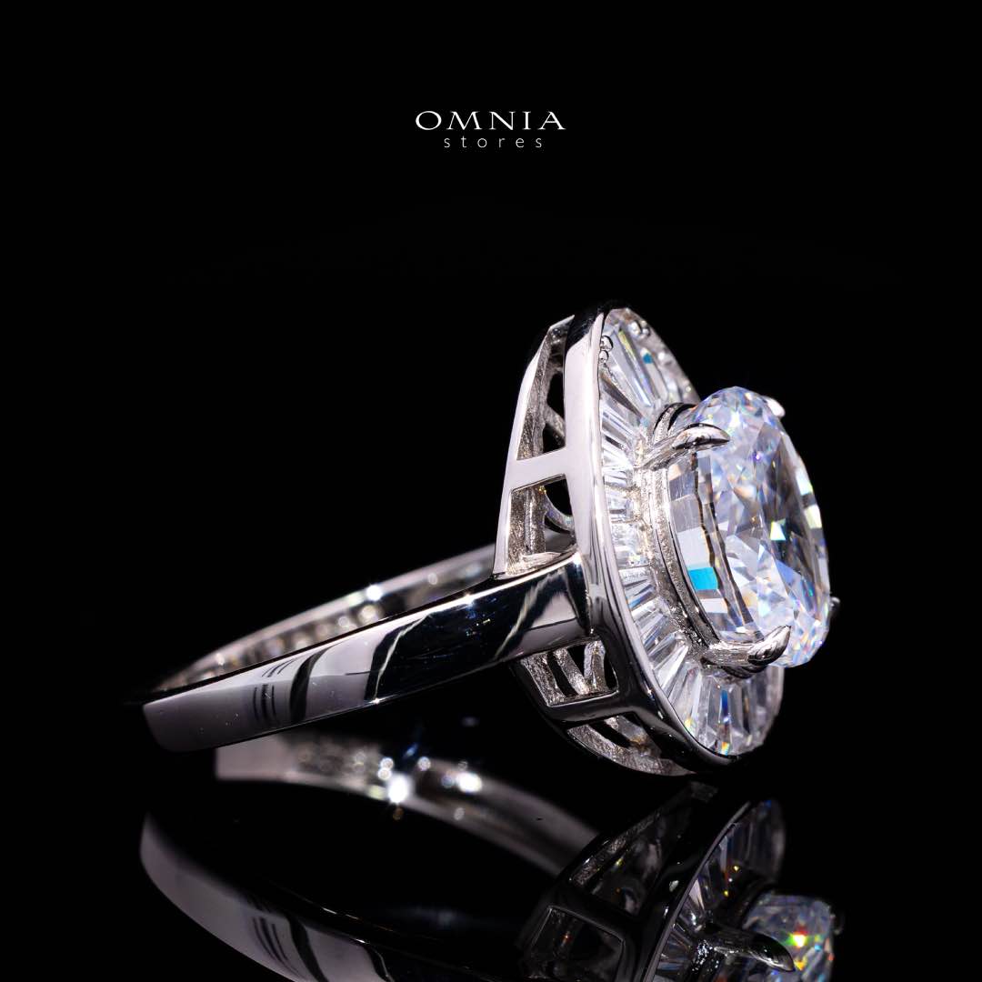 Irene White Pear Ring With High Quality Simulated Diamonds in 925 Silver