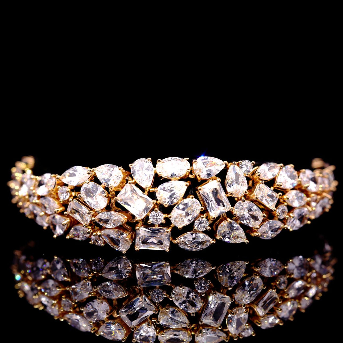 Lailah Gold Luxury Bridal Bracelet with High-Quality Zircon Stones Rhodium-Plated Finish
