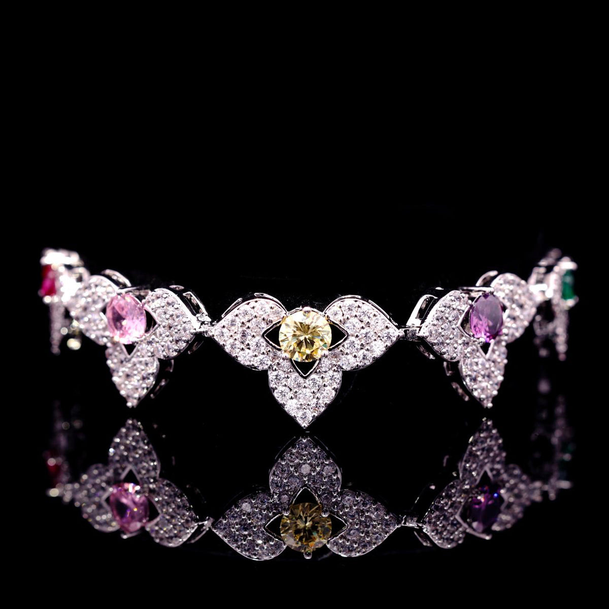 Leanna Multicolor Luxury Bridal Full Set with High-Quality Zircon Stones Rhodium-Plated Finish