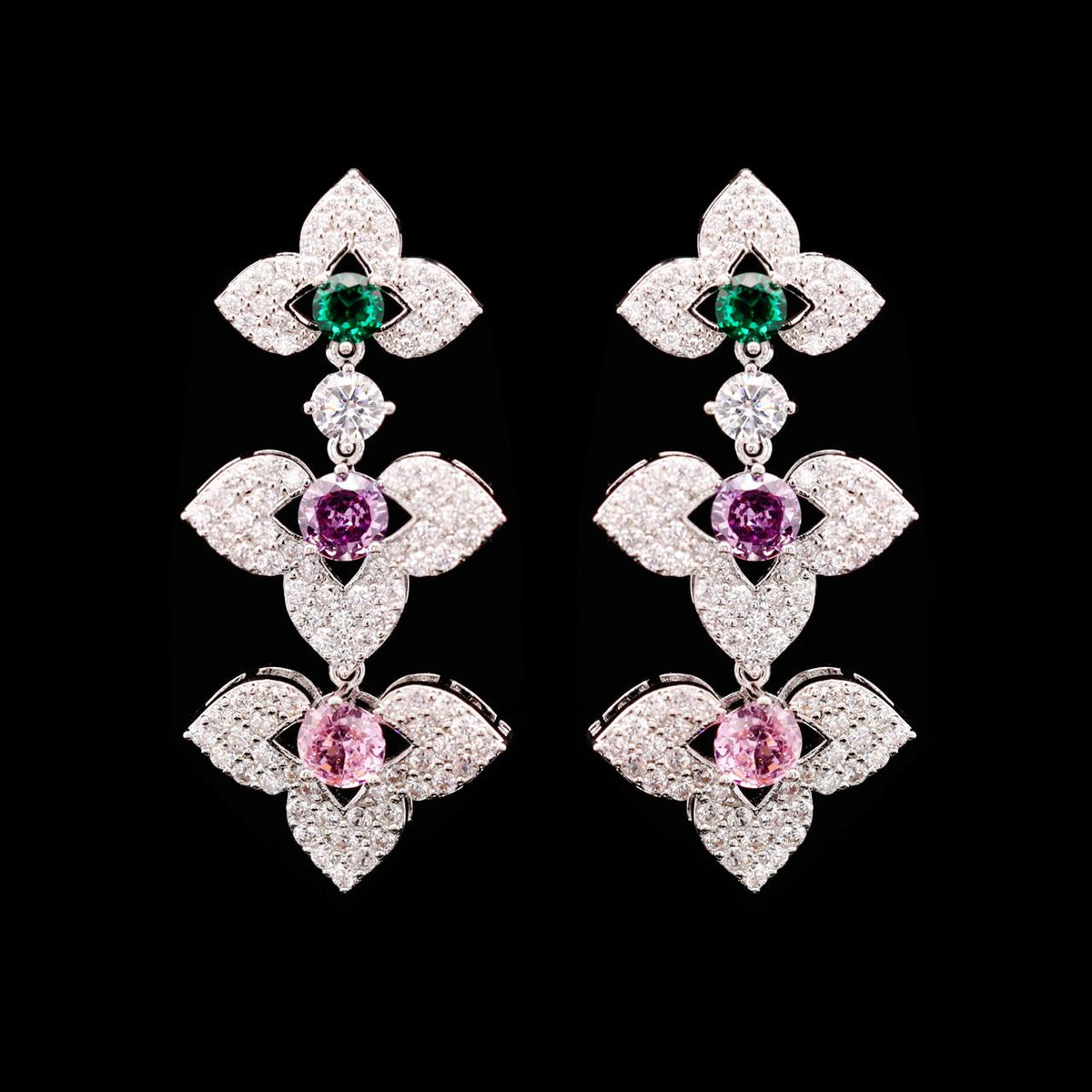 Leanna Multicolor Luxury Bridal Full Set with High-Quality Zircon Stones Rhodium-Plated Finish