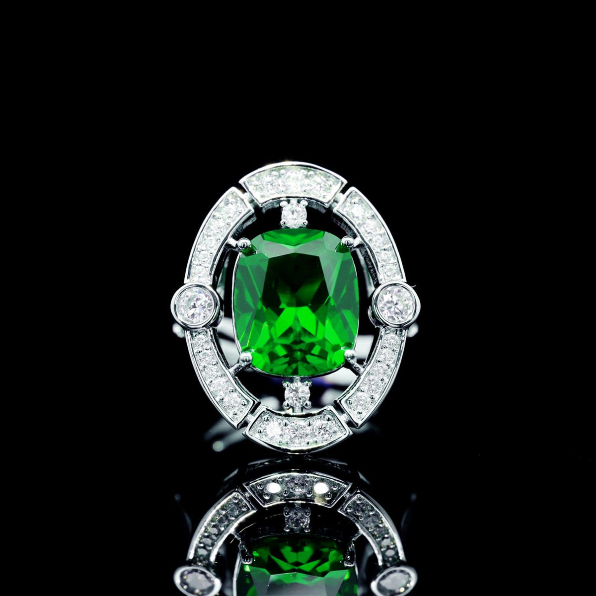 Liah Green Luxury Bridal Ring with High-Quality Zircon Stones Premium Rhodium Plating
