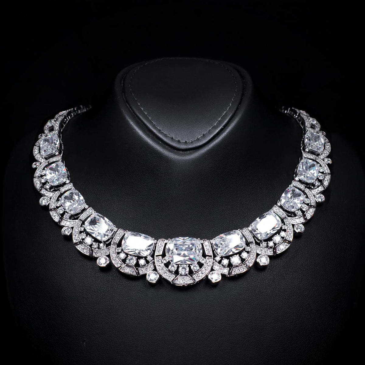 Liah White Luxury Bridal Necklace with High-Quality Zircon Stones Premium Rhodium Plating