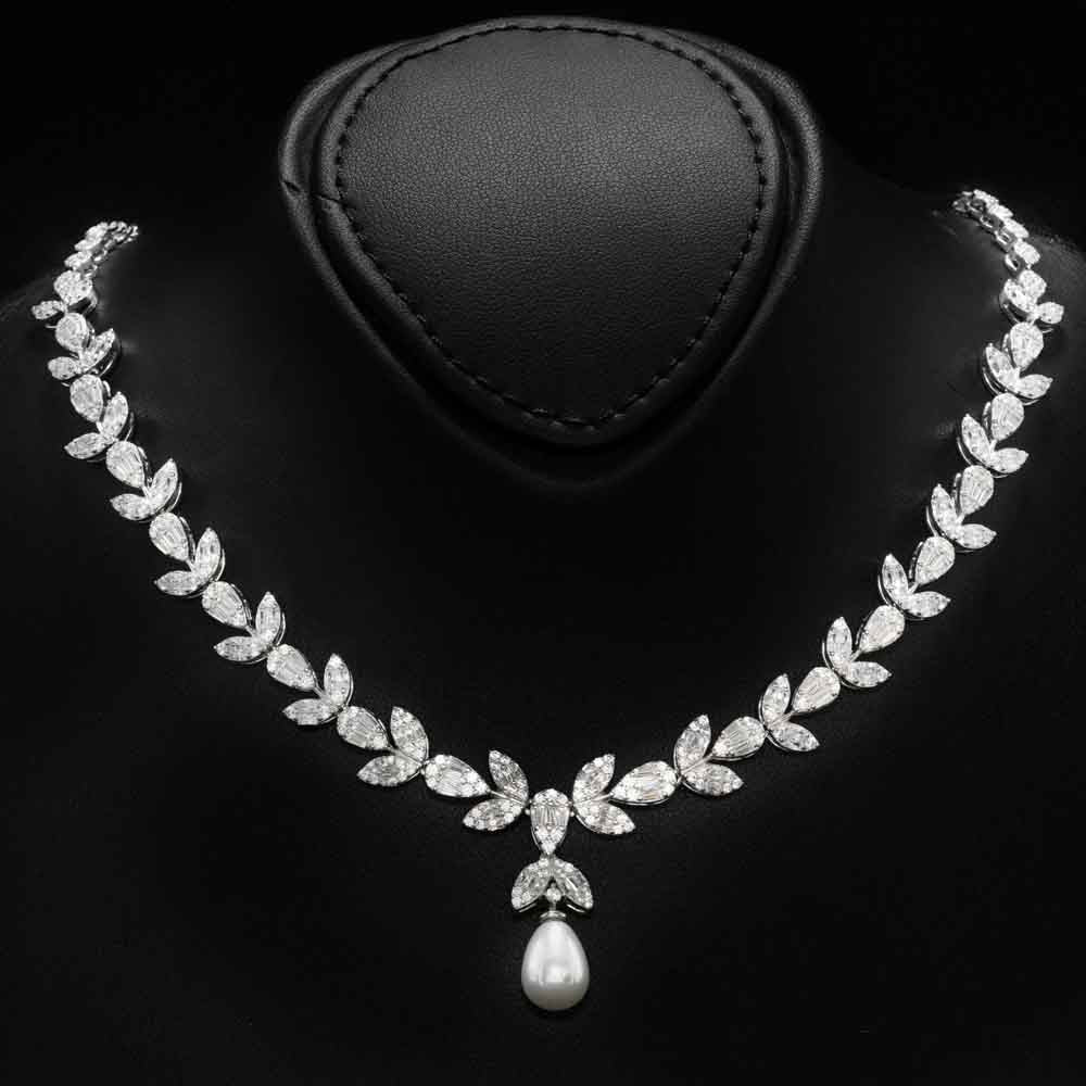 Omnia Shamsa Pearl Bridal Full Set in 925 Silver with High-Quality White Zircon Stones - OMNIASTORES UAE
