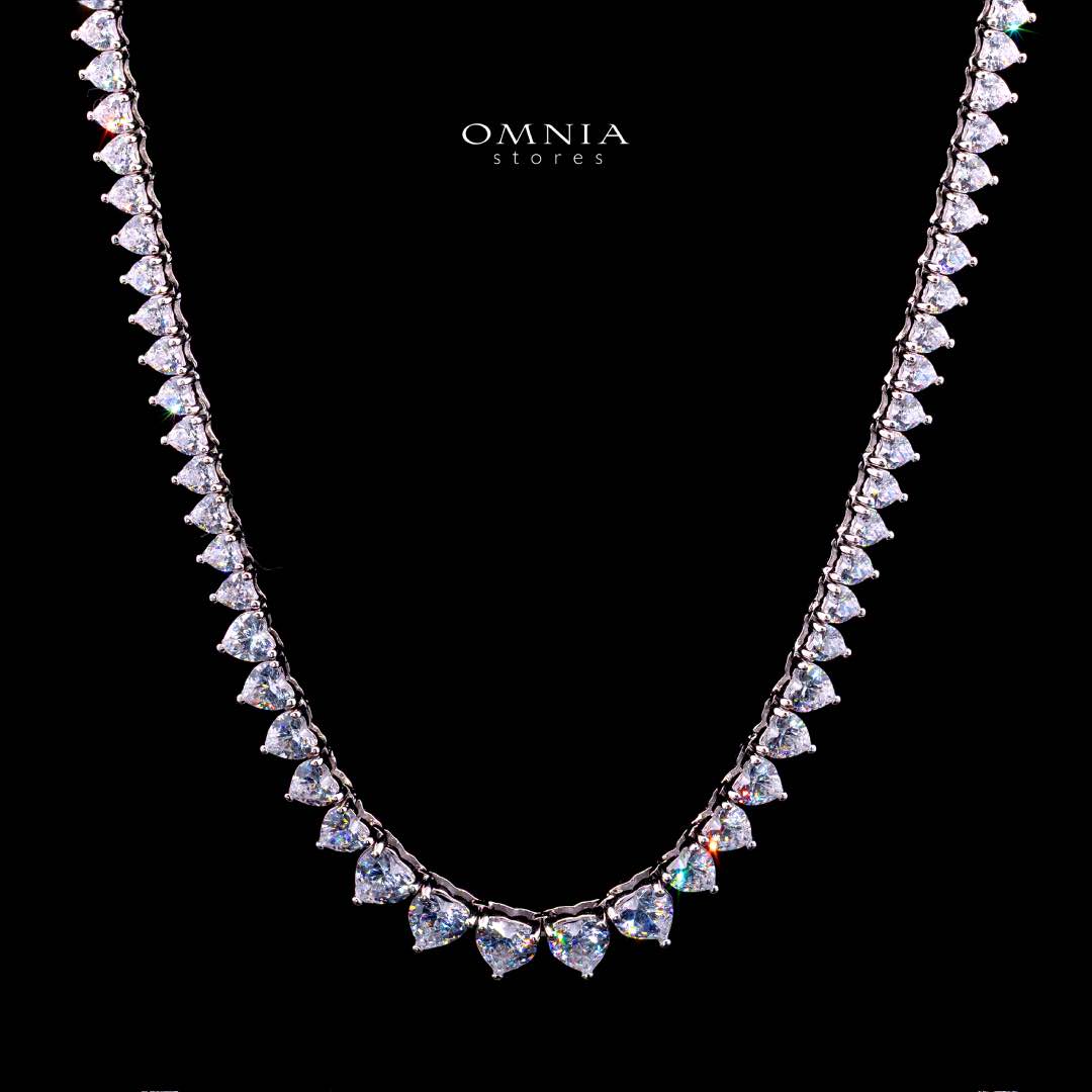 Teesha Heart 11.0mm White Simulated Diamonds Tennis Necklace in 925 Silver