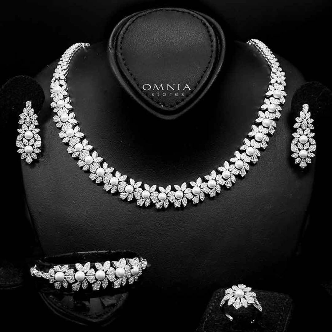 Omnia Maissa Bridal Full Set Accessories in High Quality Zircon Stone in Rhodium Plated