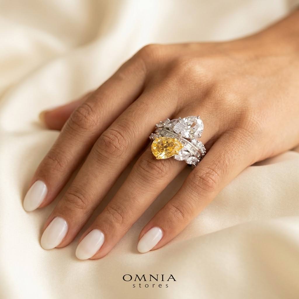Marielle Yellow and White Ring in 925 Silver With High Quality Simulated Diamonds