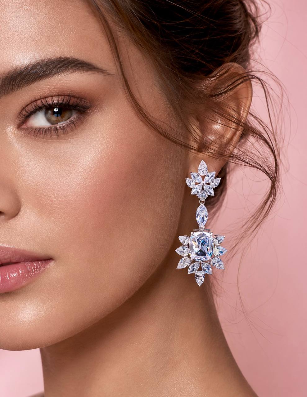 Omnia Medusa Earring In 925 Silver High Quality White Zircon Stone in Rhodium Plated