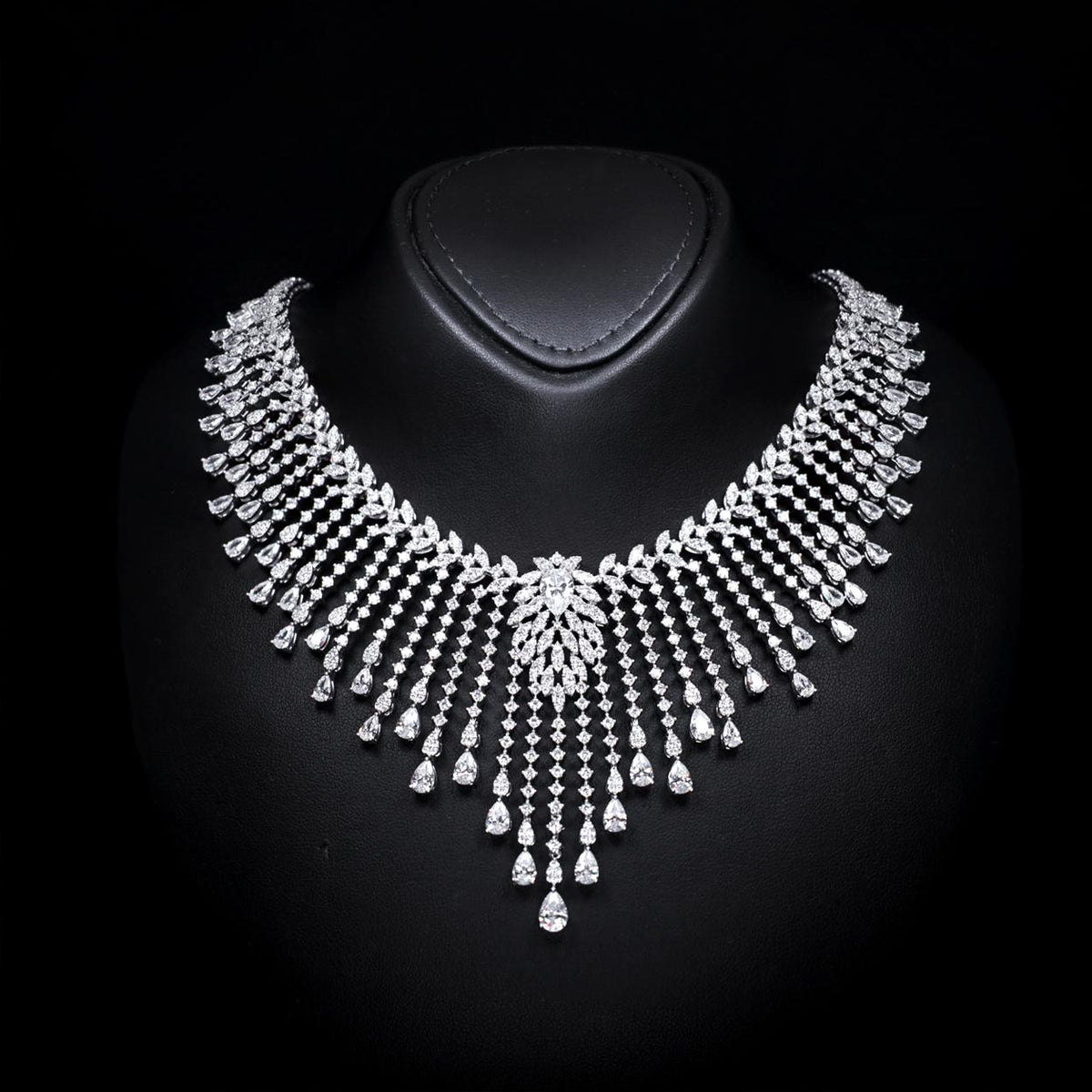 Myra White Luxury Bridal Neckalace with High-Quality Zircon Stones Rhodium-Plated Finish
