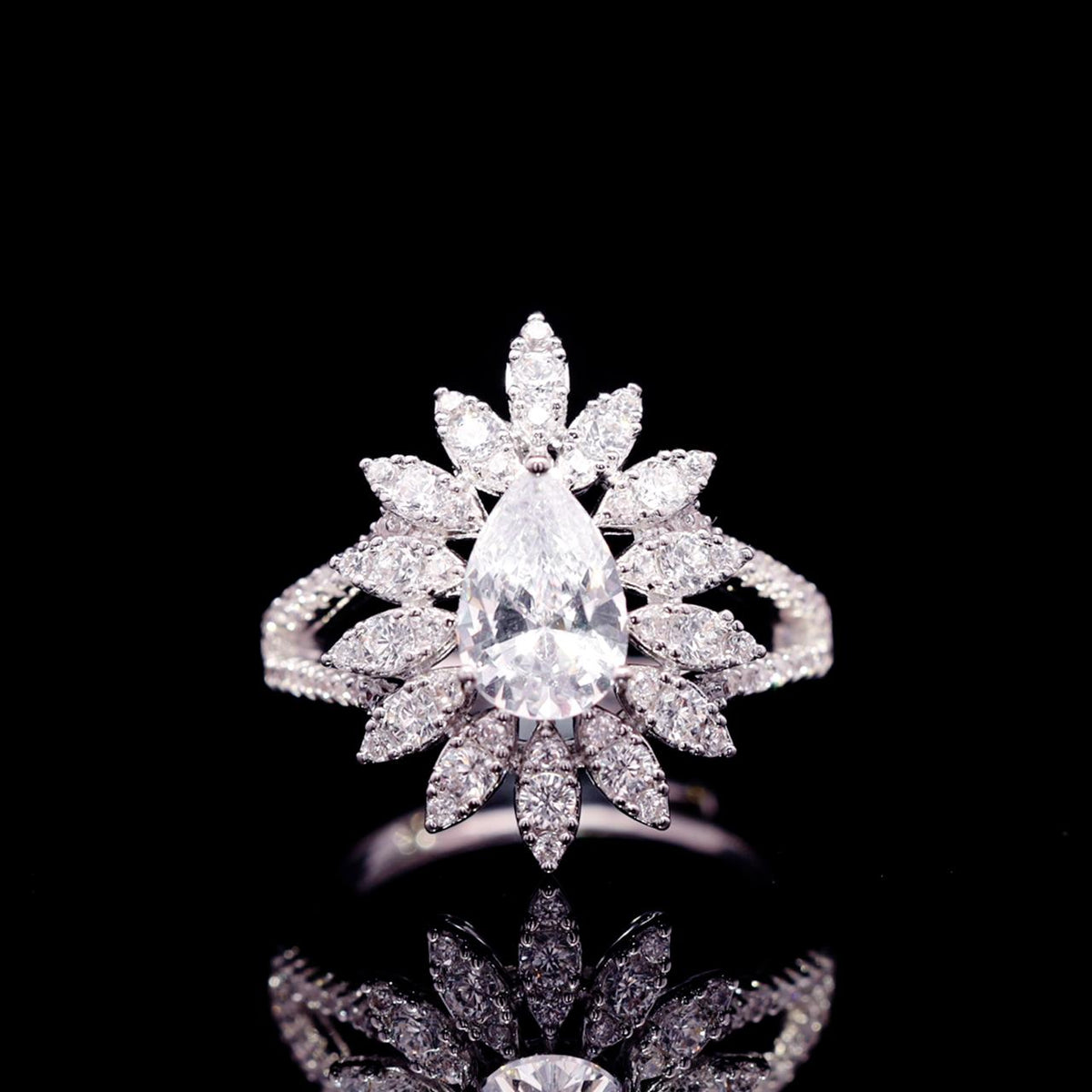 Myra White Luxury Bridal Ring with High-Quality Zircon Stones Rhodium-Plated Finish