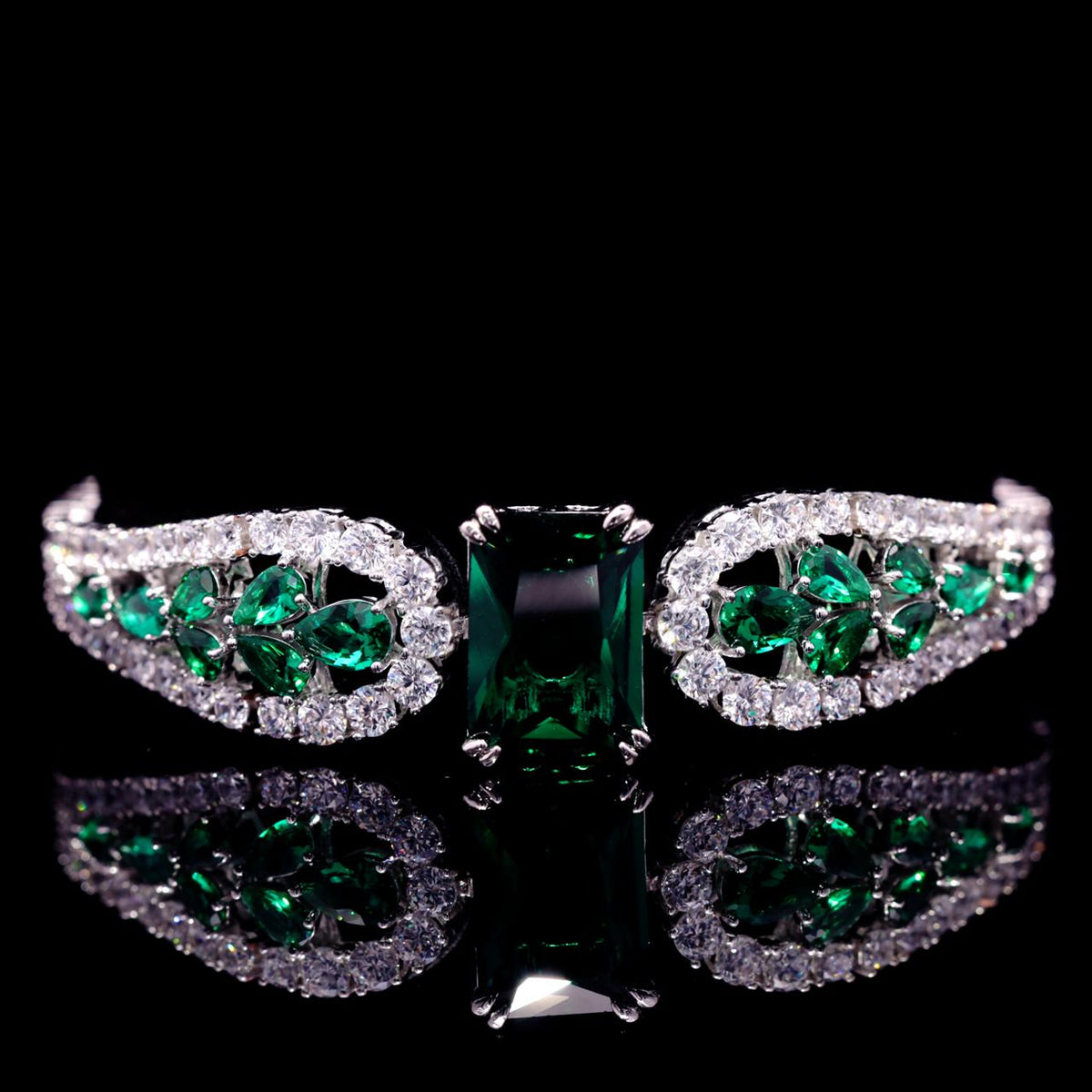 Nadirra Green Luxury Bridal Bracelet with High-Quality Zircon Stones Premium Rhodium Plating