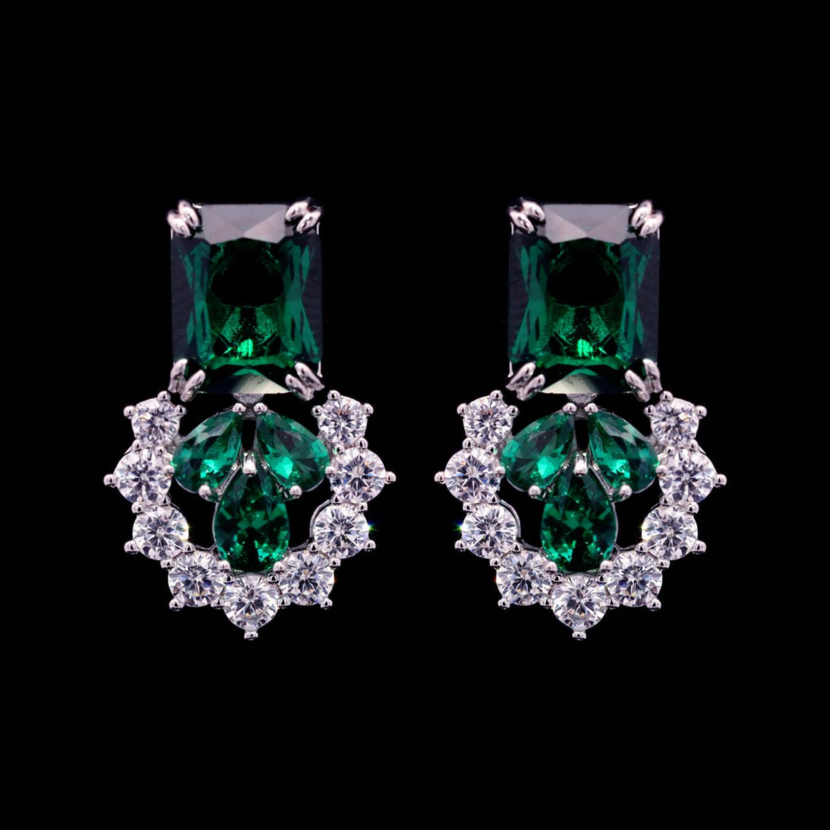 Nadirra Green Luxury Bridal Earring with High-Quality Zircon Stones Premium Rhodium Plating