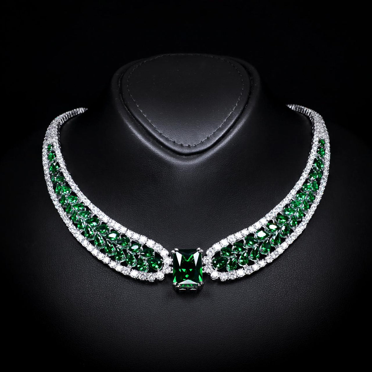 Nadirra Green Luxury Bridal Necklace with High-Quality Zircon Stones Premium Rhodium Plating