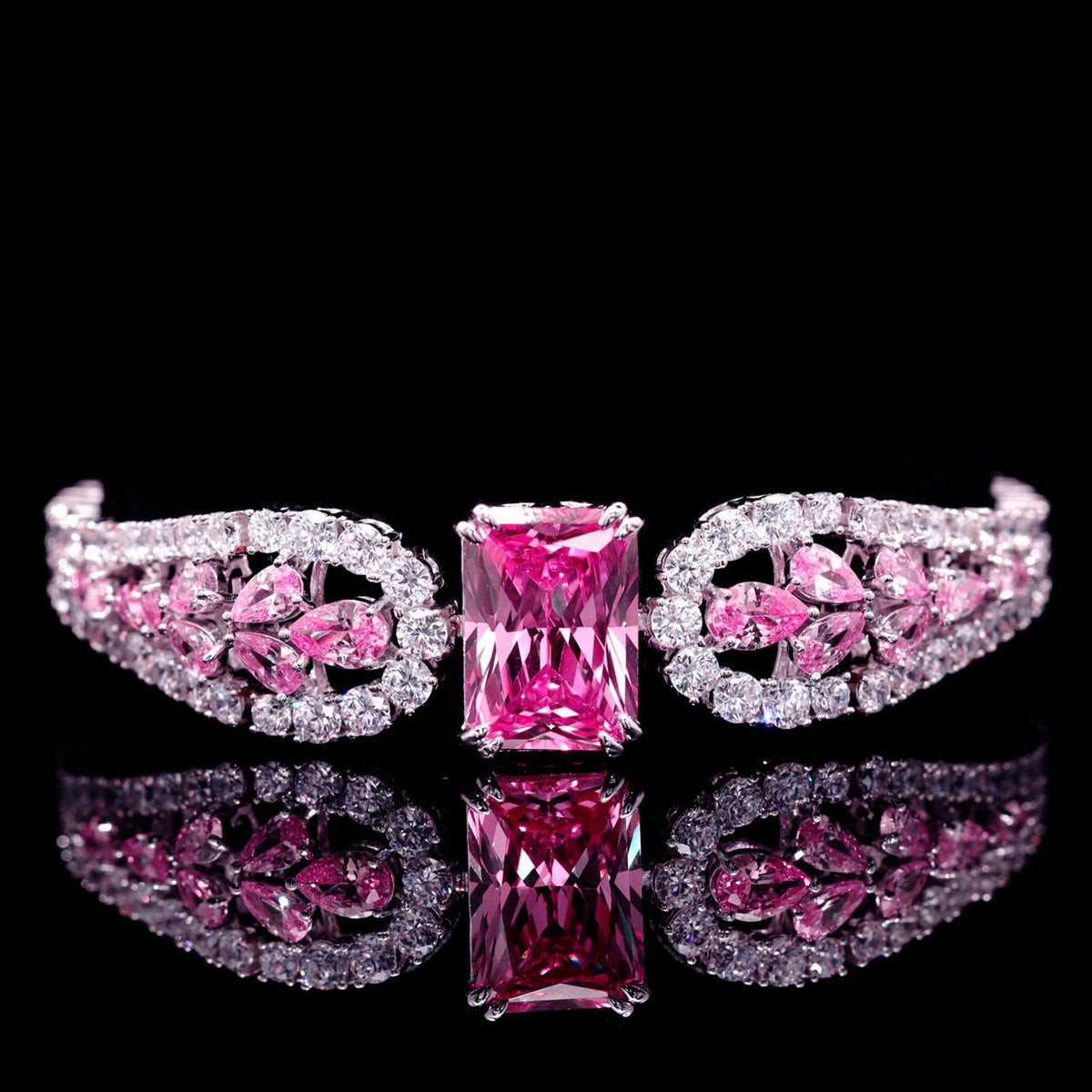 Nadirra Pink Luxury Bridal Bracelet with High-Quality Zircon Stones Premium Rhodium Plating