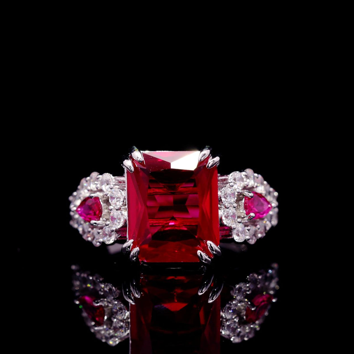 Nadirra Ruby Red Luxury Bridal Ring with High-Quality Zircon Stones Premium Rhodium Plating