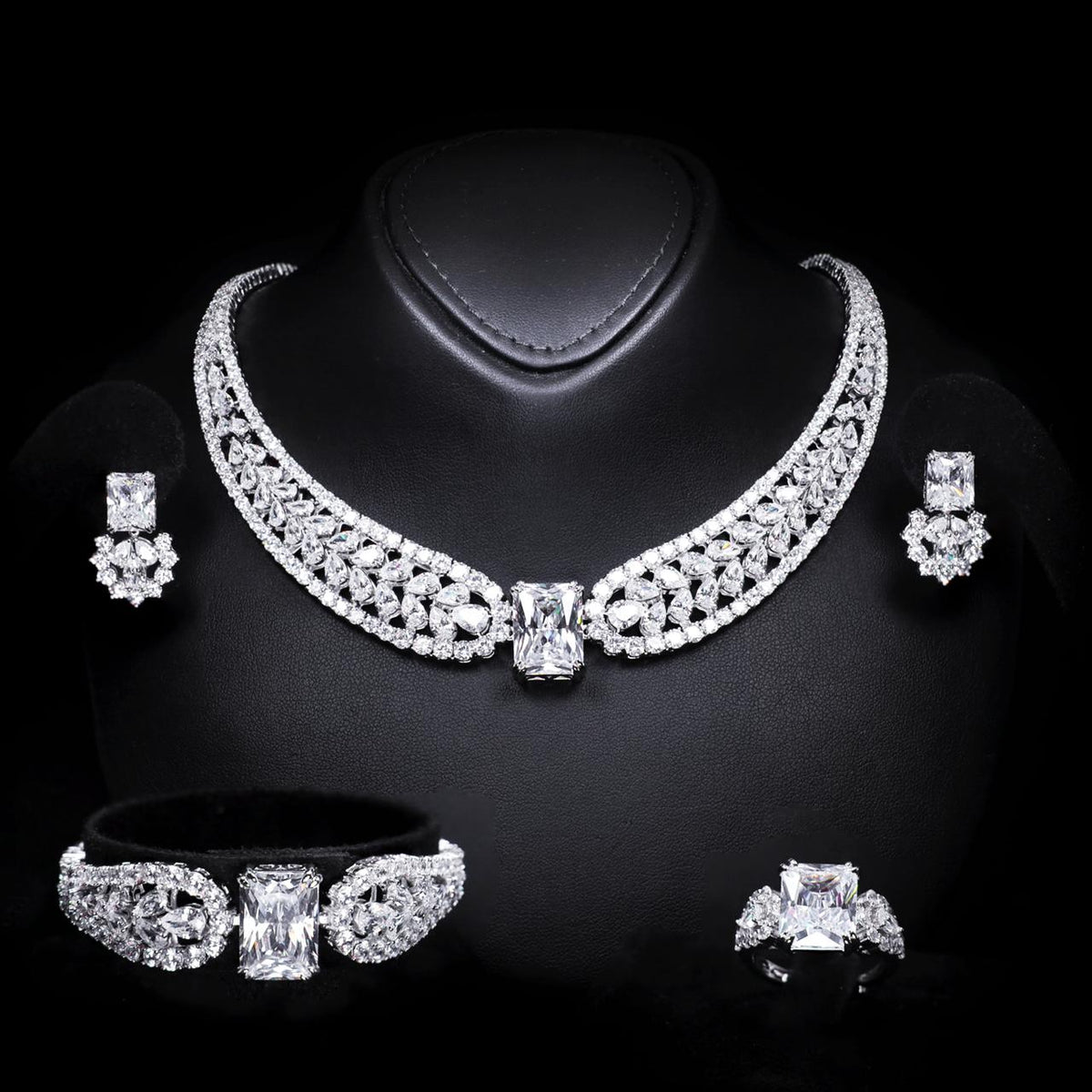 Nadirra White Luxury Bridal Full Set with High-Quality Zircon Stones Premium Rhodium Plating