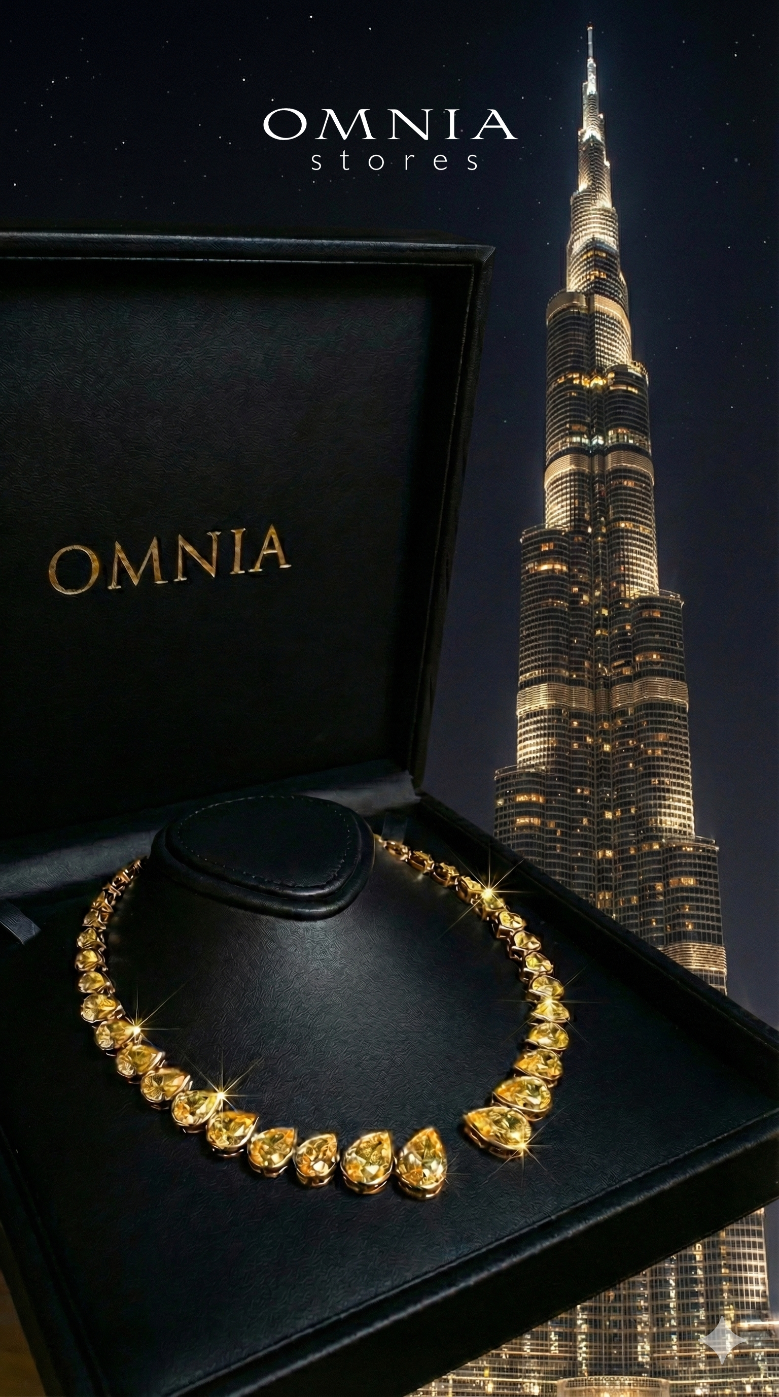 Omnia Nailah Gold Yellow Necklace In 925 Silver With High Quality Lab Crafted Stones