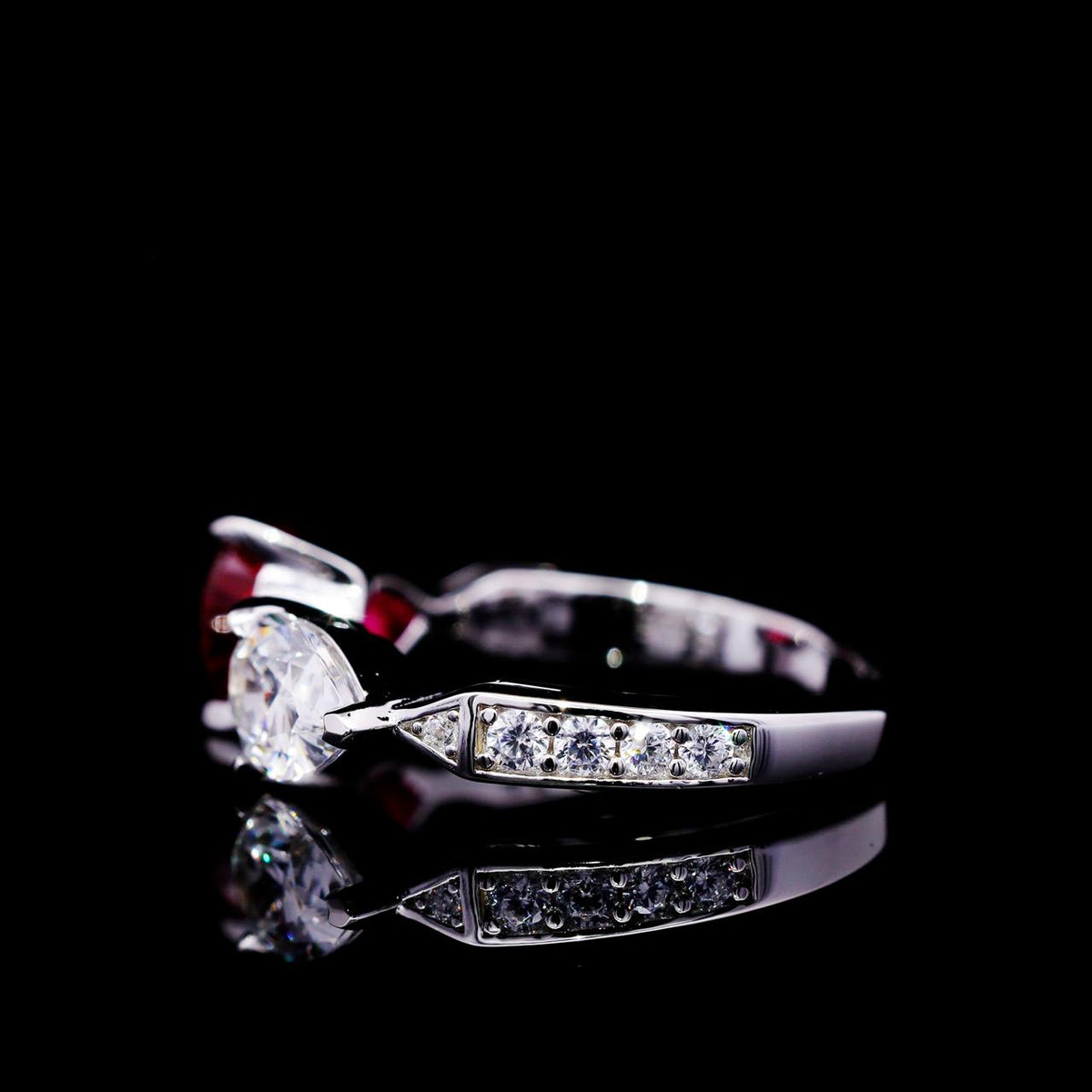 Nasma Red and White Ring with Certificate | High-Quality Simulated Diamonds in 925 Sterling Silver left