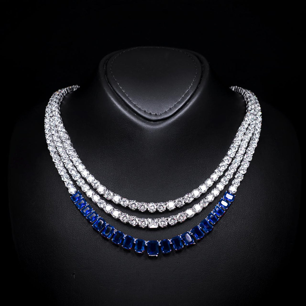 Nicole Blue Luxury Bridal Necklace with High-Quality Zircon Stones Rhodium-Plated Finish