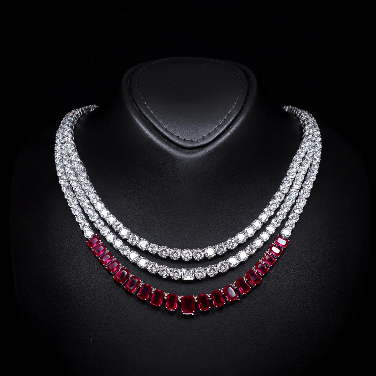 Nicole Red Luxury Bridal Necklace with High-Quality Zircon Stones Rhodium-Plated Finish