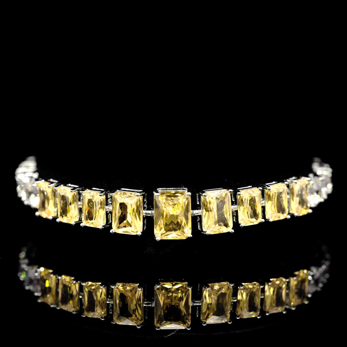 Nicole Yellow Luxury Bridal Bracelet with High-Quality Zircon Stones Rhodium-Plated Finish