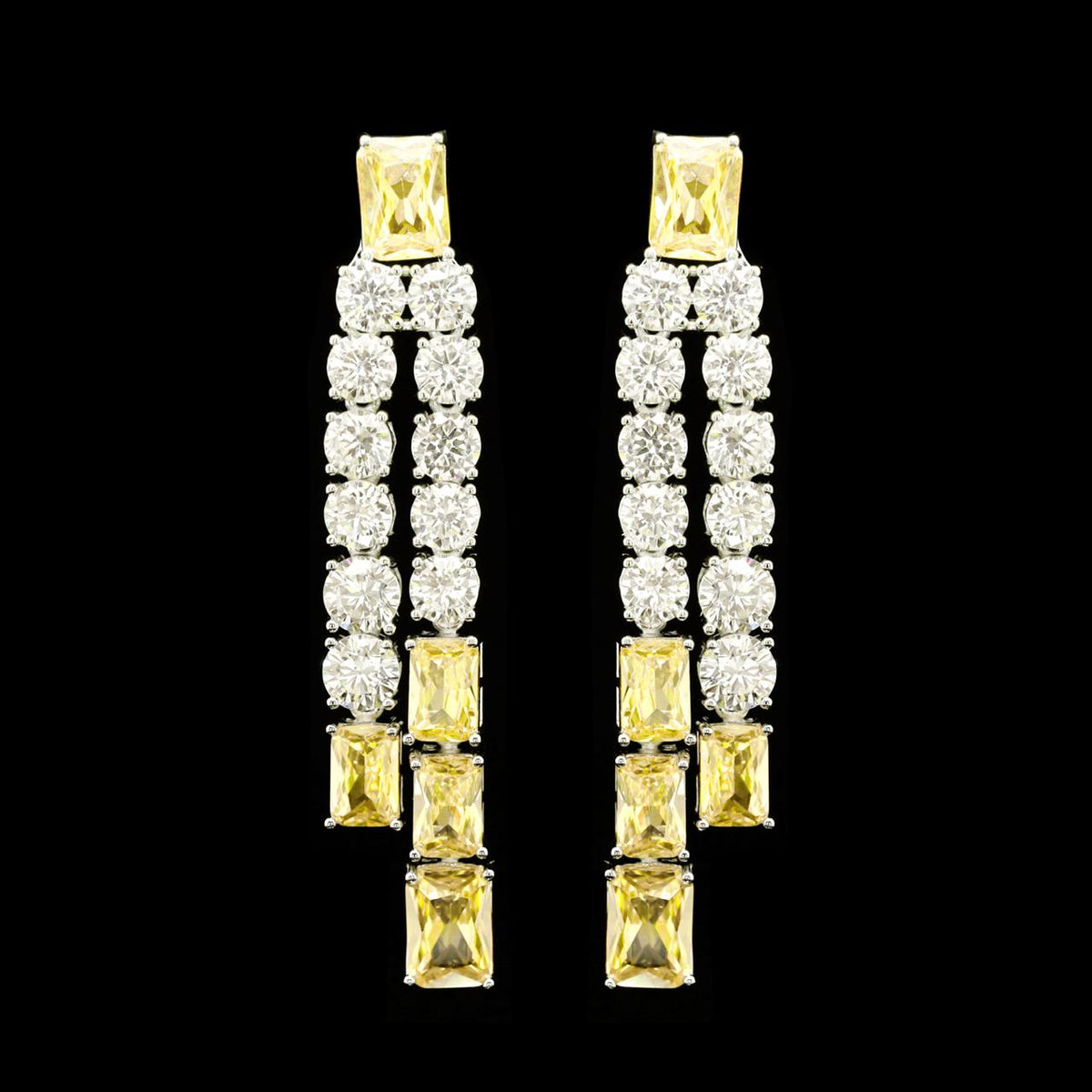 Nicole Yellow Luxury Bridal Earring with High-Quality Zircon Stones Rhodium-Plated Finish