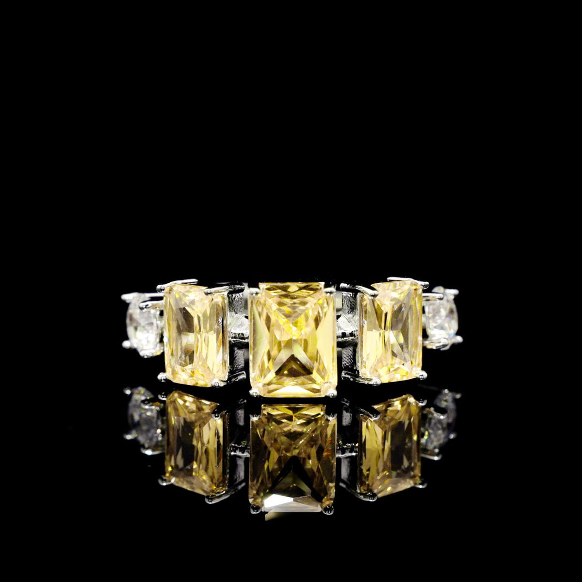 Nicole Yellow Luxury Bridal Ring with High-Quality Zircon Stones Rhodium-Plated Finish