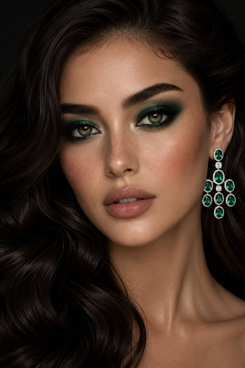 Olyssia Green Drop Earrings with High-Quality Premium Simulated Diamonds in 925 Sterling Silver