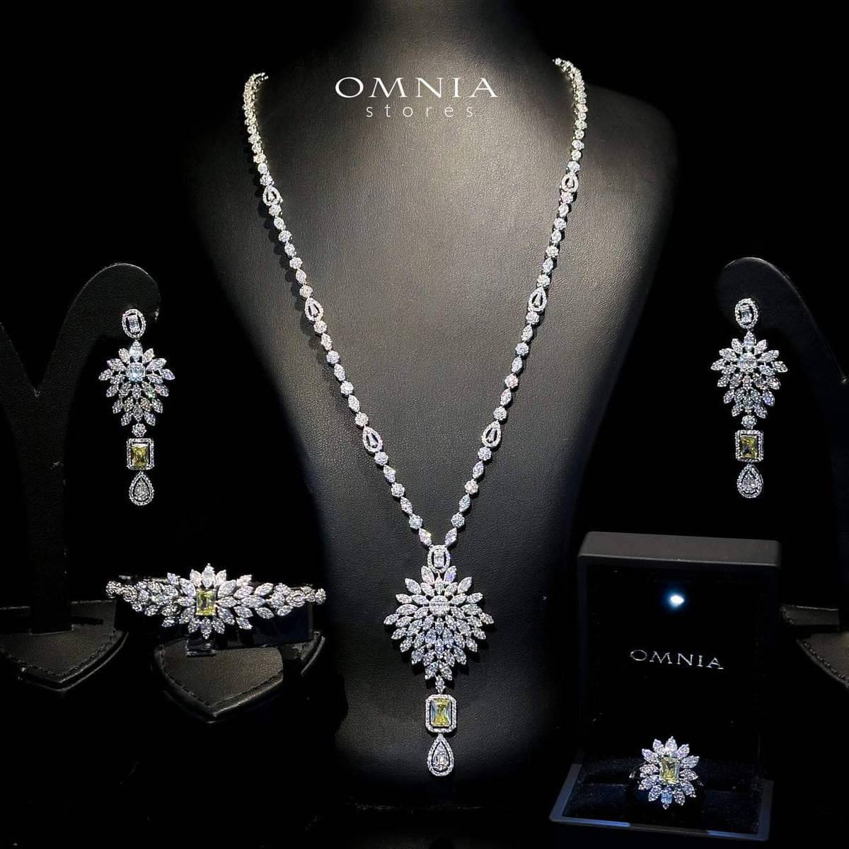 Omnia Duha Yellow Long chain Full Accessories in High Quality Zircon Stone Rhodium Plated - OMNIASTORES UAE