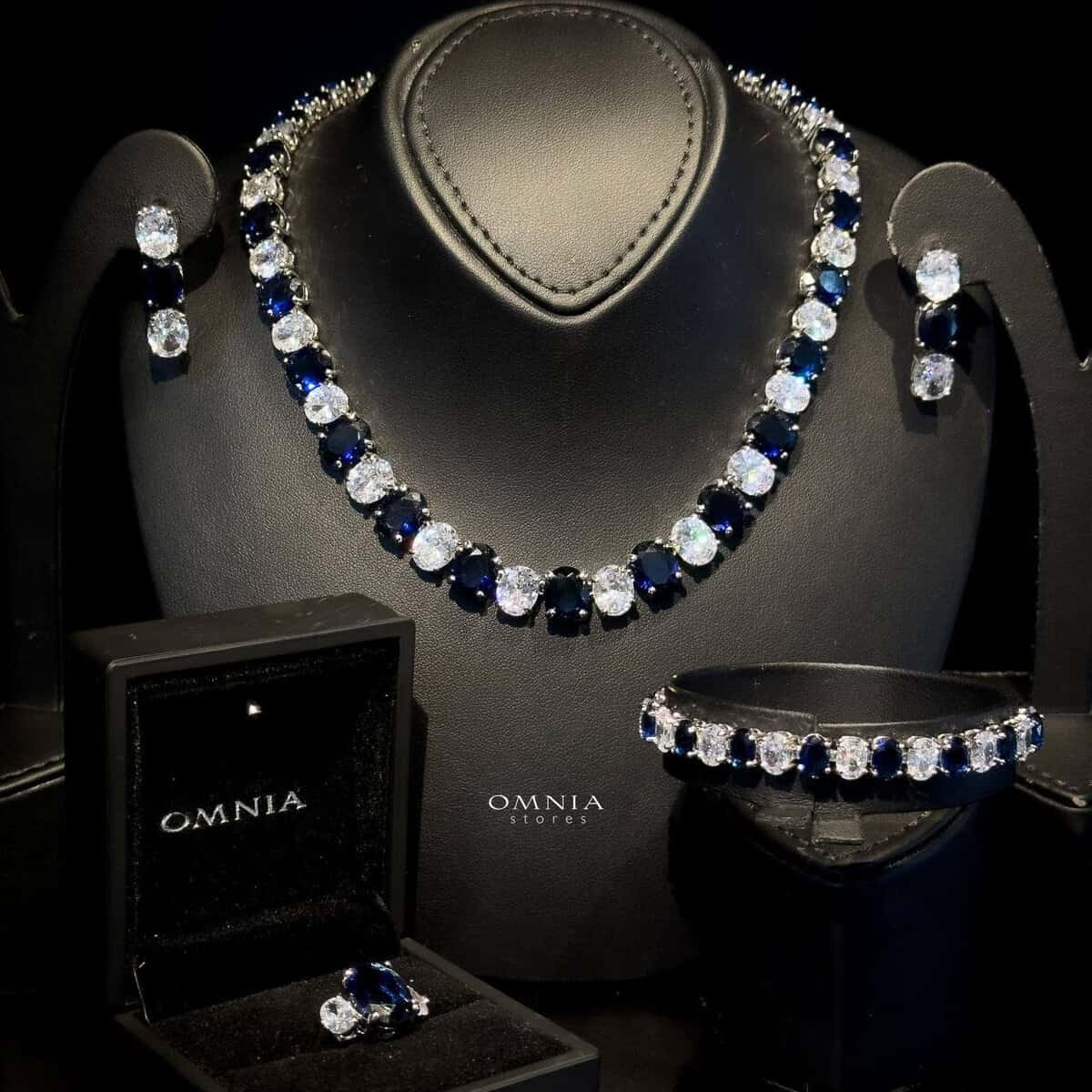 Omnia Gemma Blue Bridal Full Set in High Quality Simulated Diamonds - OMNIASTORES UAE