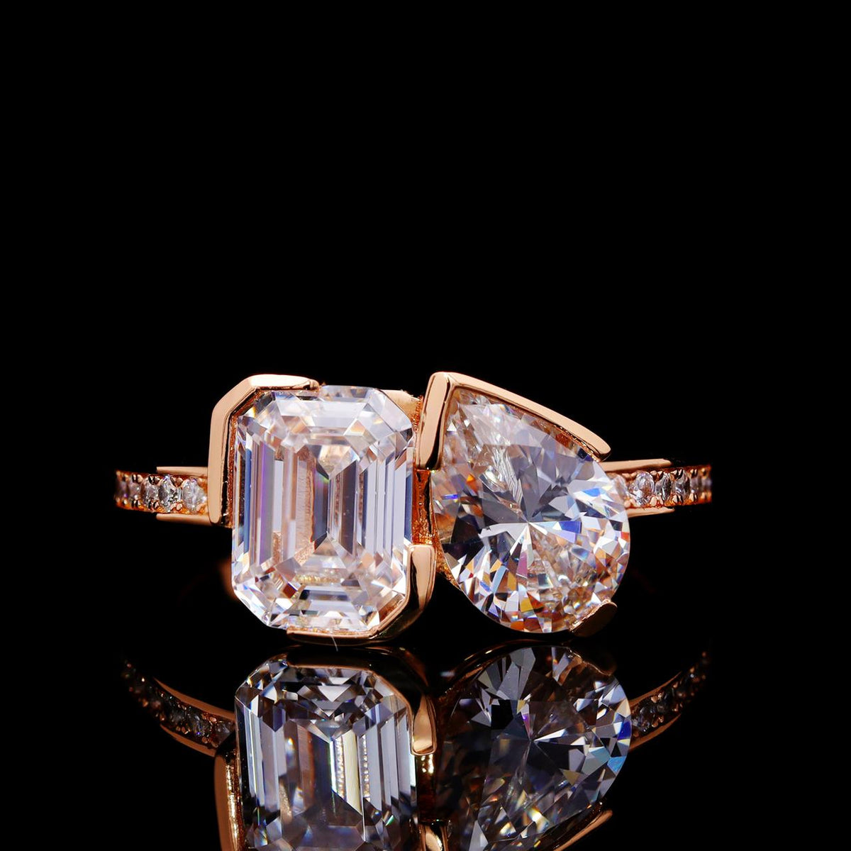 Qamar Rose Gold-Plated Ring with Certificate | High-Quality Simulated Diamonds in 925 Sterling Silver