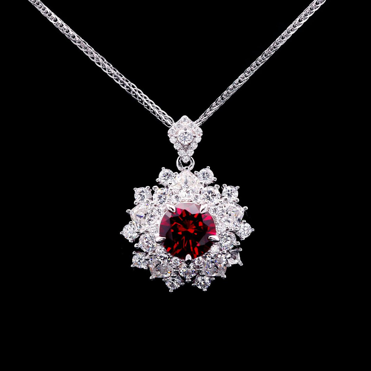Raghad Red Necklace with Certificate | High-Quality Simulated Diamonds in 925 Sterling Silver