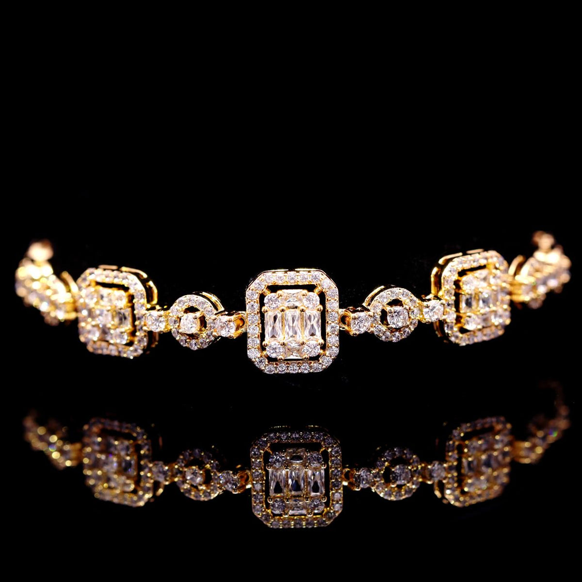 Reena Gold Luxury Bridal Bracelet with High-Quality Zircon Stones Rhodium Plated
