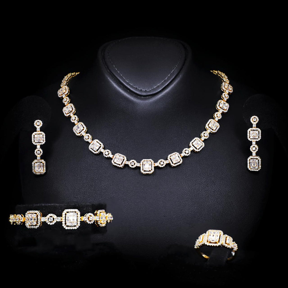 Reena Gold Luxury Bridal Full Set with High-Quality Zircon Stones Rhodium Plated