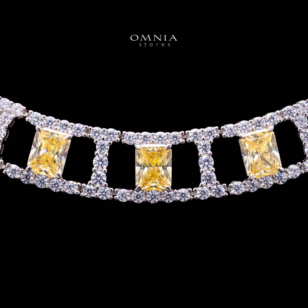 Omnia Alessandra Yellow Necklace in 925 Silver with Emerald-Cut High-Quality Simulated Diamonds