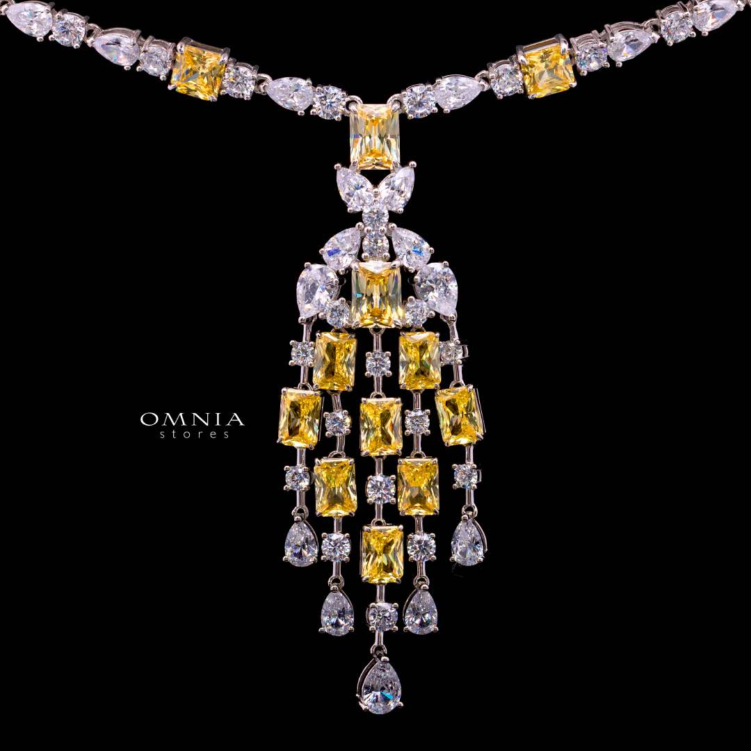 Omnia Israa Yellow Necklace In 92.5 Silver High Quality Simulated diamonds