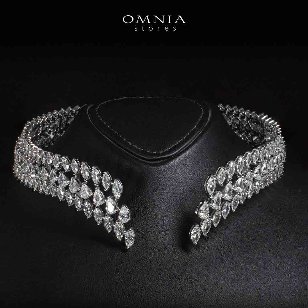 Omnia Sephy White Choker Necklace With High Quality Simulated Diamonds In 925 Silver - OMNIASTORES UAE