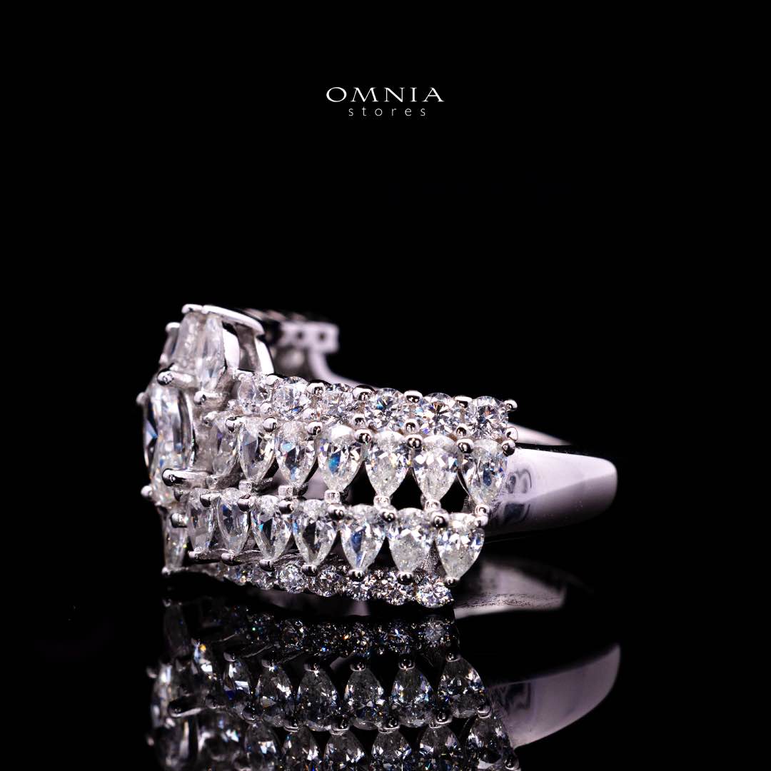 Omnia Rasha White Ring With High Quality Simulated Diamonds In 925 Silver