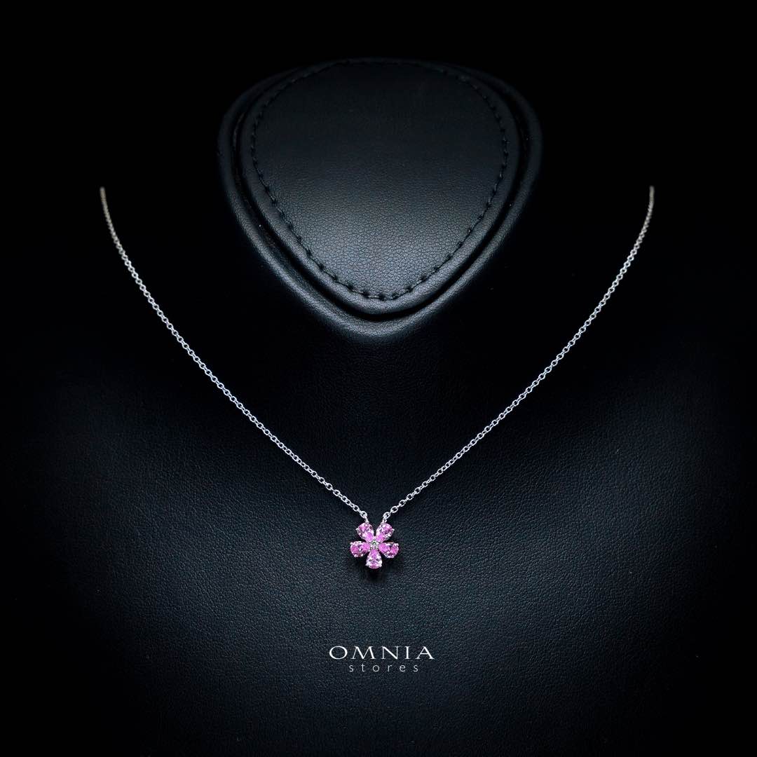قلادة Omnia Pink Blossom من الفضة عيار 925 مرصعة بالألماس المحاكي عالي الجودة