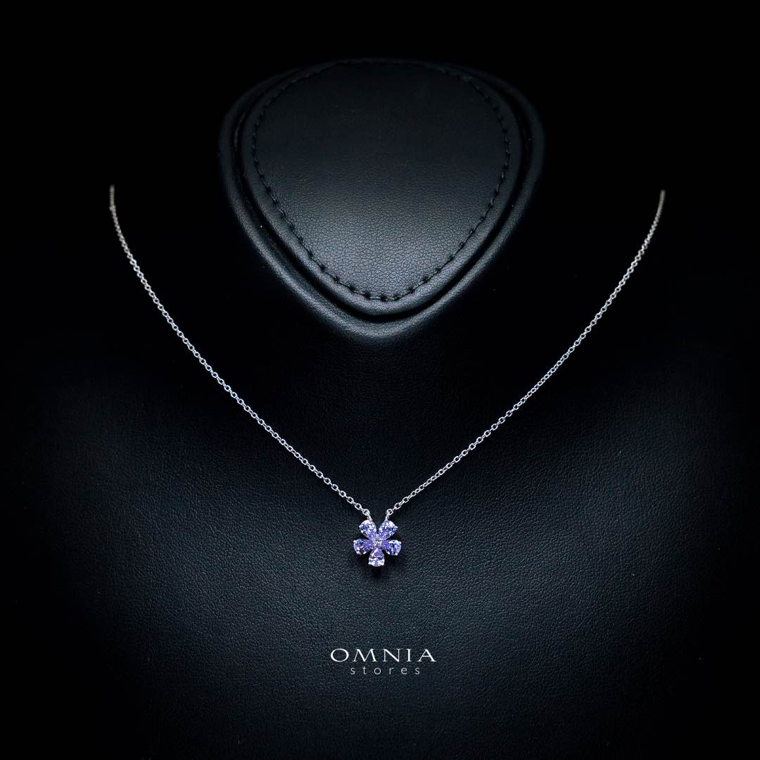 قلادة Omnia Purple Bloom من الفضة عيار 925 مع ألماس محاكي عالي الجودة