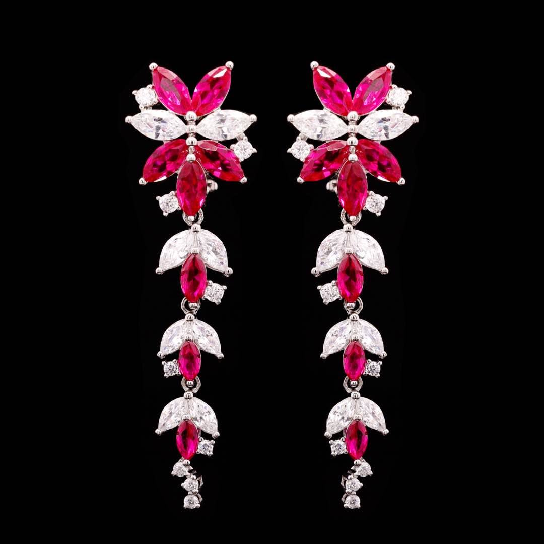 Omnia Abla Maroon Bridal Set in 925 Silver with Marquise and Pear-Cut High-Quality Simulated Diamonds