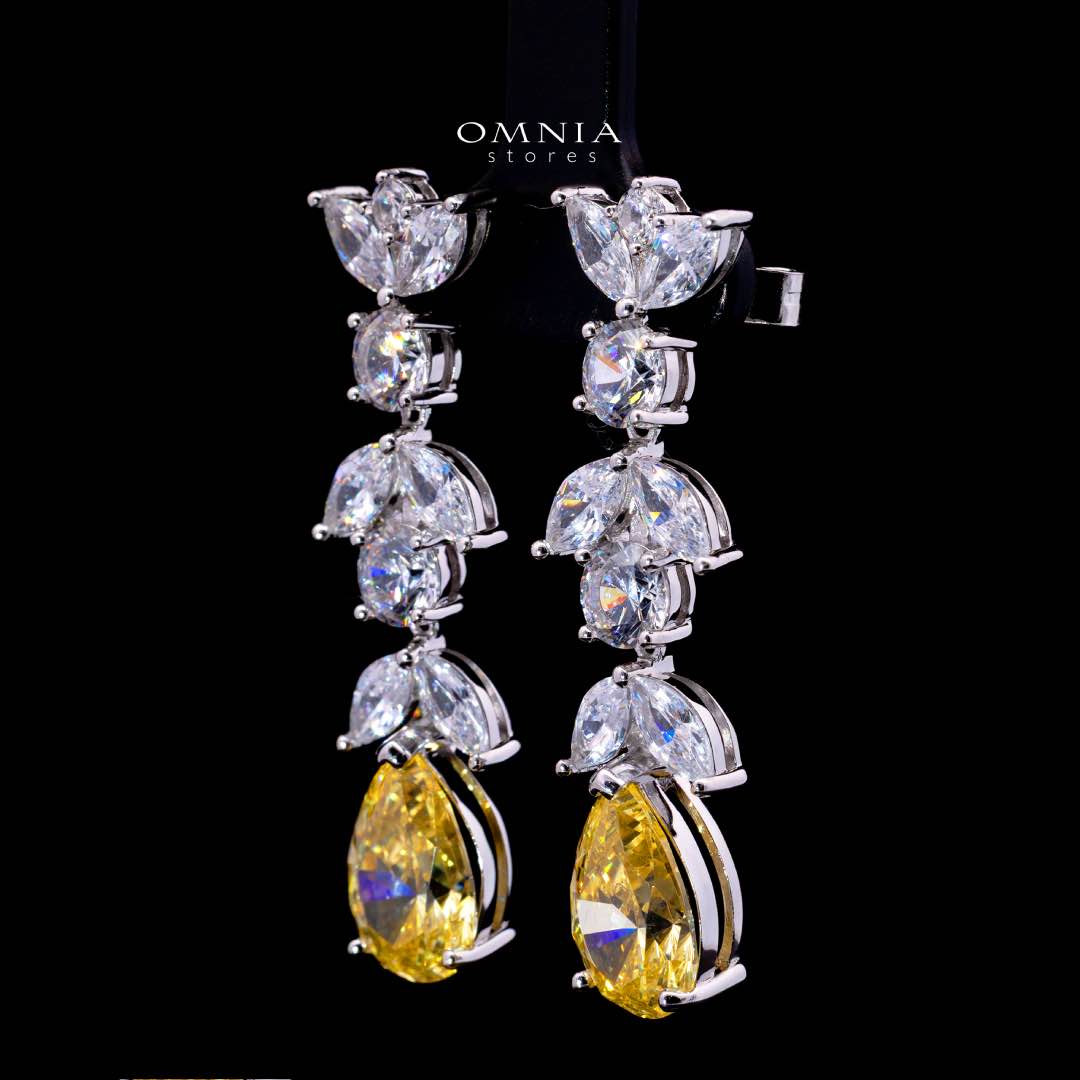 Omnia Dia White and Yellow Drop Earrings With High Quality Simulated Diamonds In 925 Silver